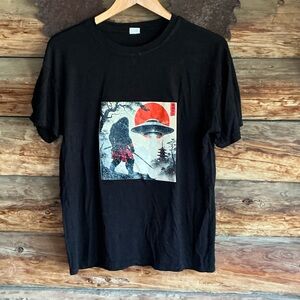 Black Graphic T-Shirt with Samurai Bigfoot